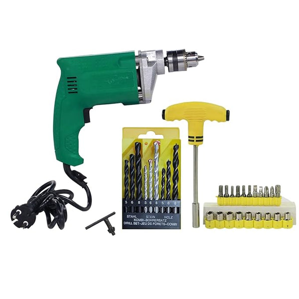 Shopper52 10mm Powerful Electric Drill Machine with 9 Pcs Bit Set and Toolkit -DRL9PCB21PC-Y