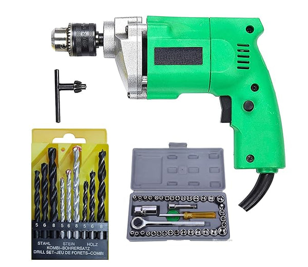 Shopper52 10mm Powerful Electric Drill Machine with 9 Pcs Drill Bit Set and 40PCTK - DRL9PCB40PC