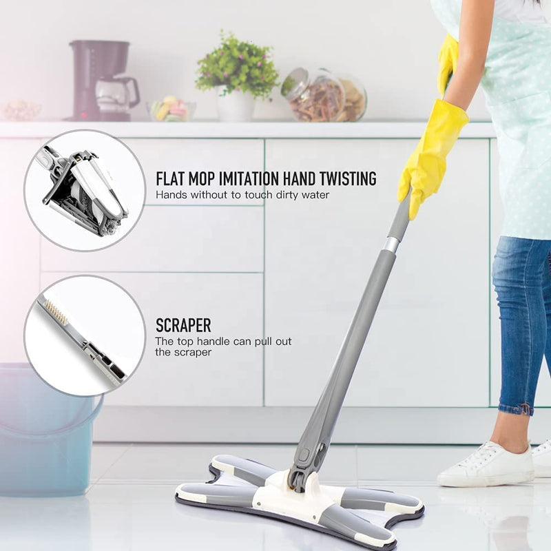 Microfiber X Shape Mop for Floor Cleaning, Dust Mop with Self Wringing - AUR-TW-MOP