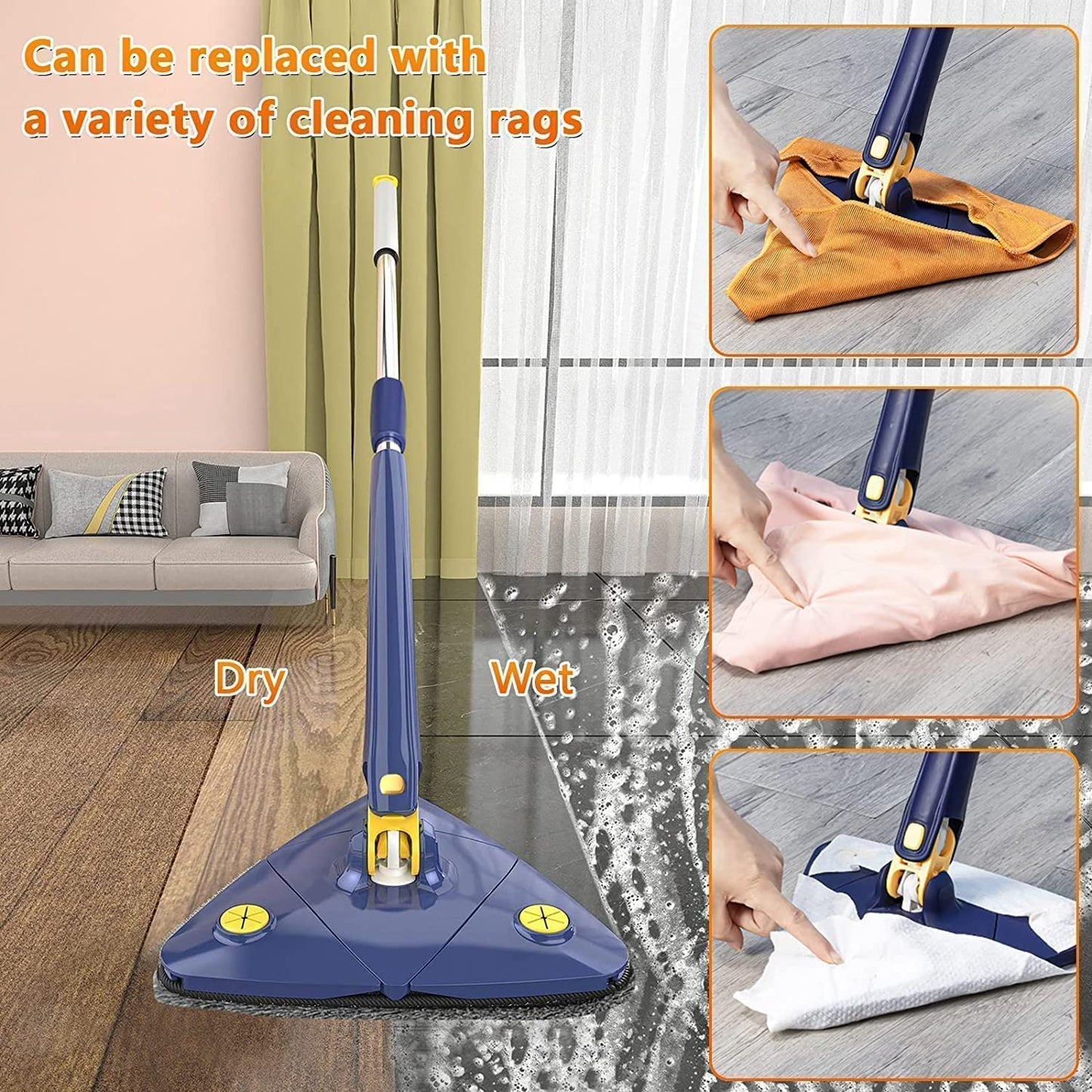 360° Rotatable Triangle Cleaning Mop with Stainless Steel Long Handle and Self Wringing - TRI-TW-MOP