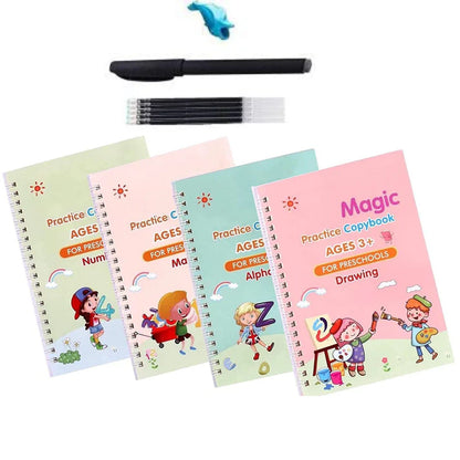 Magic Practice Book (4 Book + 10 Refill+1 Pen+1 Grip)