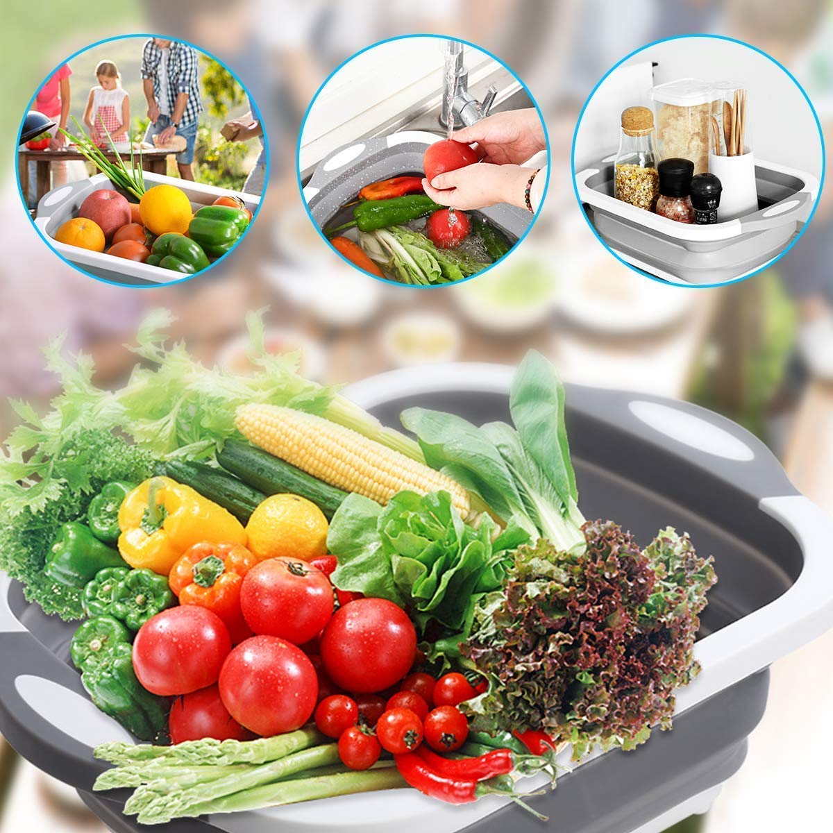 3 in 1 Cutting Chopping Board, Washing Bowl, Fruit Vegetable Basket, Dish, Tub, Drain Basket Vegetable Basin - 3in1CHOP