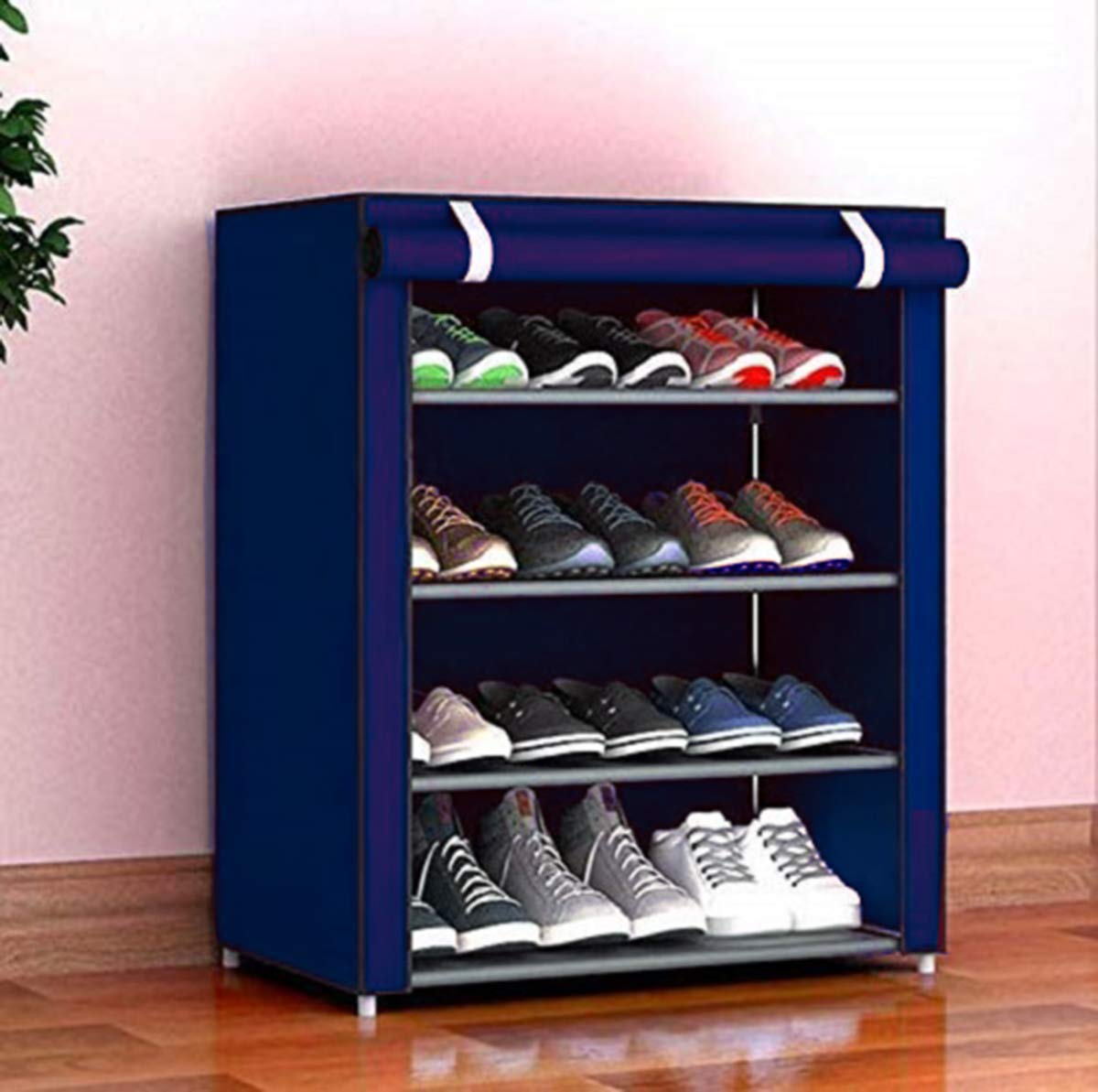 4 Layer Storage Cum Shoe Rack with Wardrobe Cover Shoe Rack, Portable Folding Shoe Rack - 4SHRK