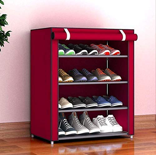 4 Layer Storage Cum Shoe Rack with Wardrobe Cover Shoe Rack, Portable Folding Shoe Rack - 4SHRK