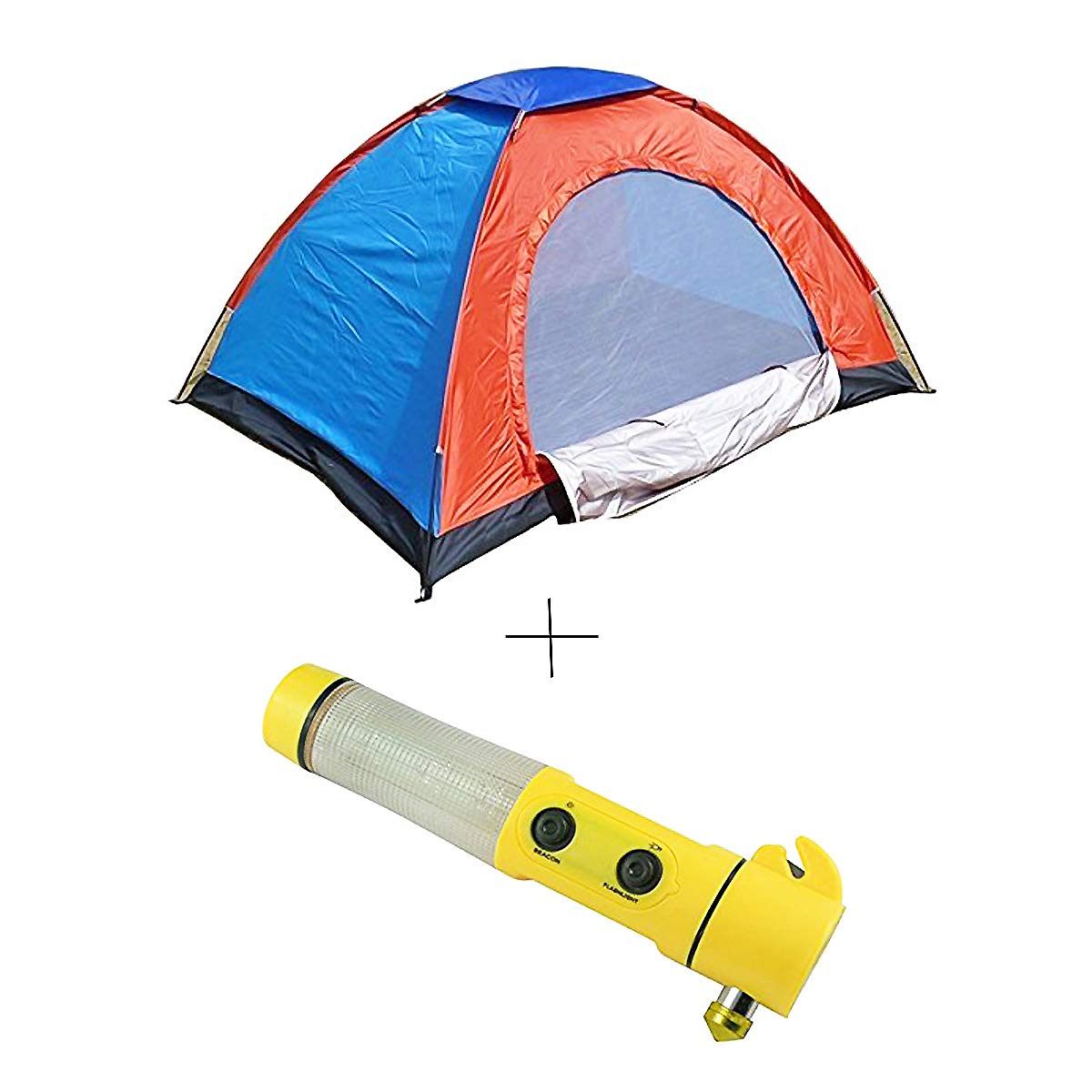 Camping Tent Portable Foldable  4 Person Tent with Car LED Flashlight Emergency Hammer Torch - 4TENTCRTORH