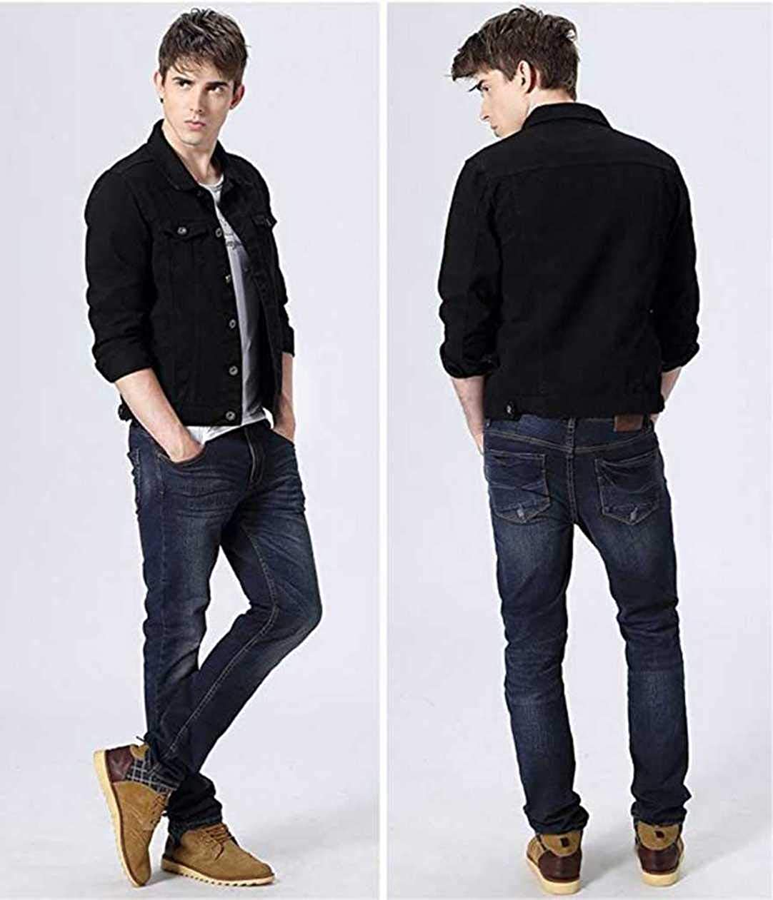 Men Regular Fit Washed Full Sleeve Denim Jacket - Black