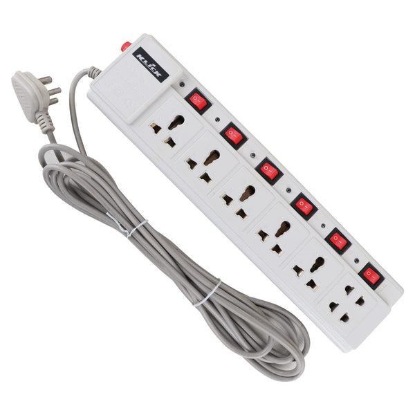 Power Strip (7+1) Extension Cord Board Five 3-Pin and Two 2-Pin Socket Heavy Duty Portable Adaptor Plug (6A, 240V)