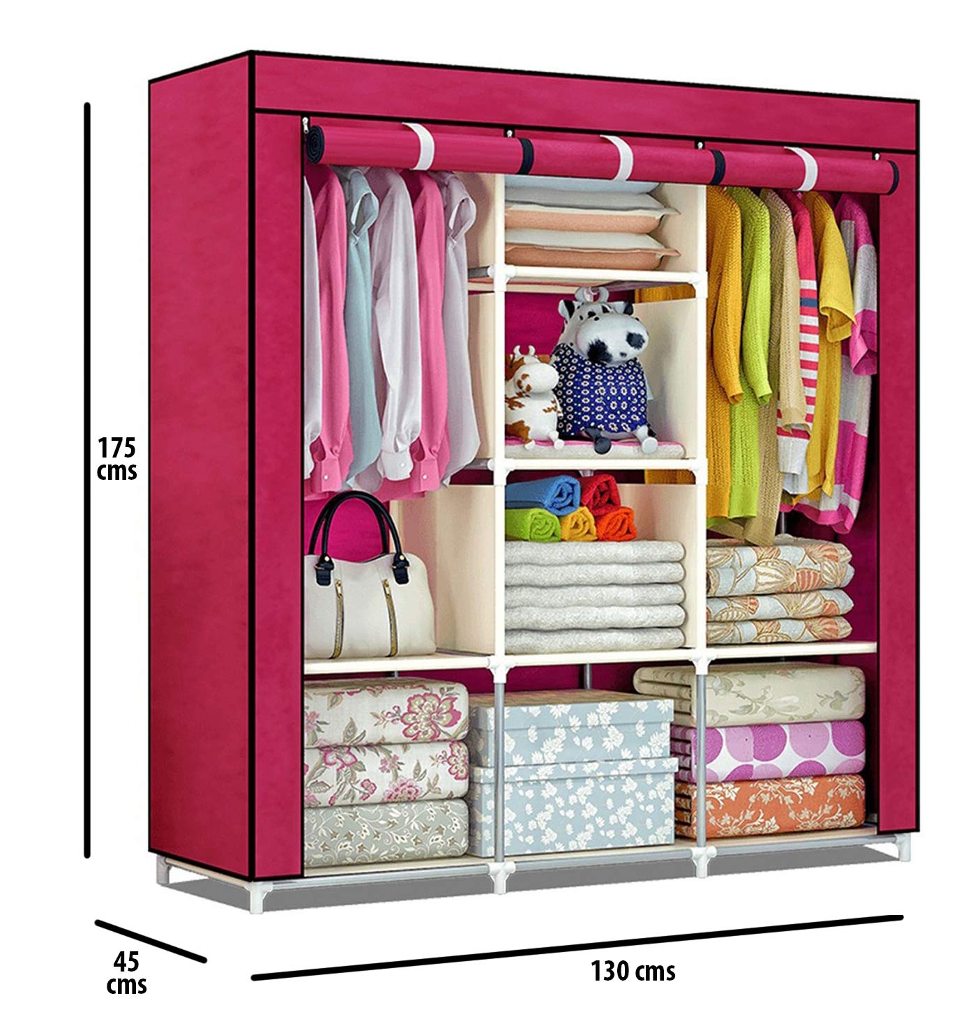 Fancy and Portable Fabric Foldable 3 Door Collapsible Wardrobe - 88130A-MR