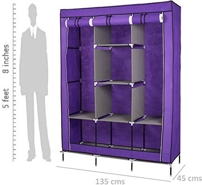 Fancy and Portable Fabric Foldable 3 Door Collapsible Wardrobe - 88130A-BR