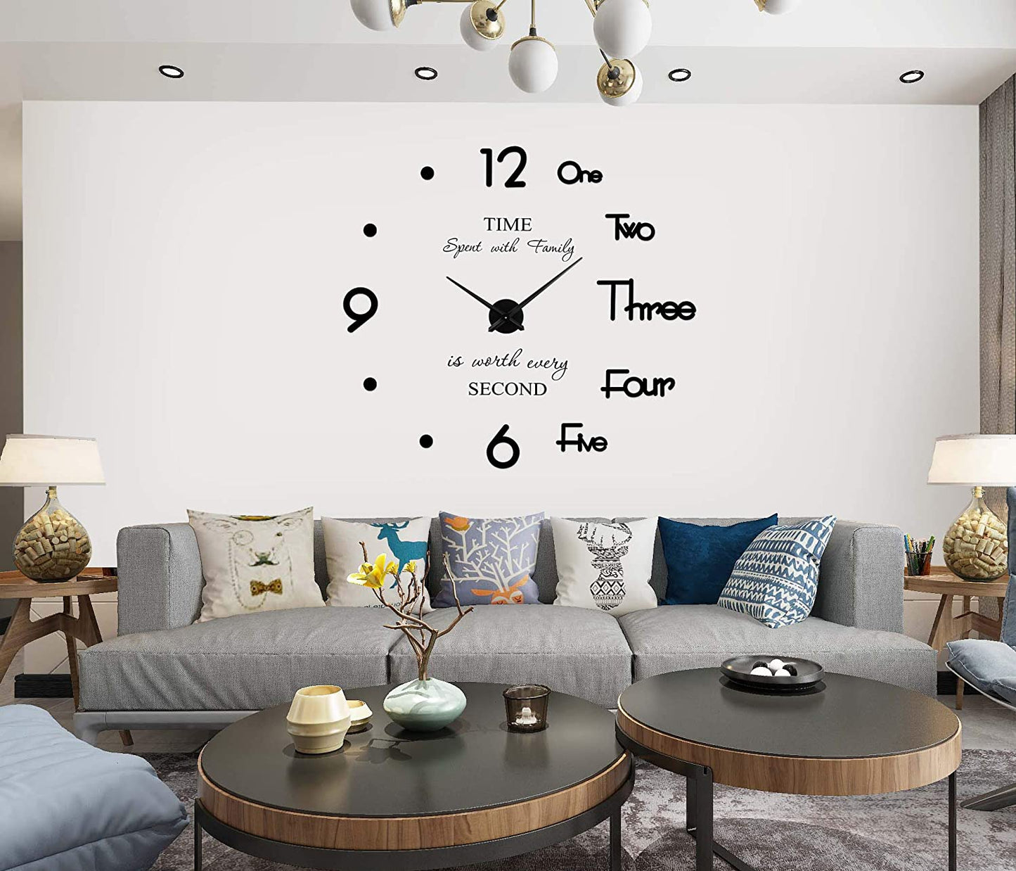 Acrylic DIY Frameless 3D Mirror Sticker Large Wall Clock for Home Office Decorations (Black) - AL050-BS