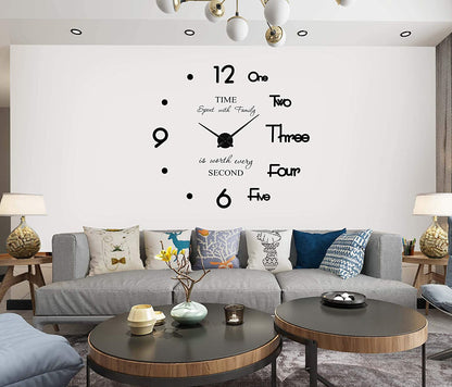 Acrylic DIY Frameless 3D Mirror Sticker Large Wall Clock for Home Office Decorations (Black) - AL050-BS