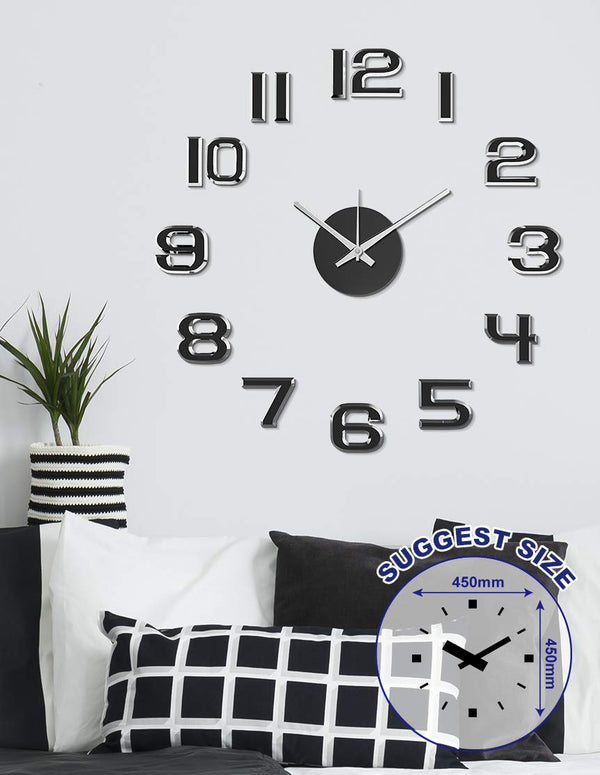 DIY Wall Clock 3D Sticker Home Office Decor Wall Clock ( Covering Area: 45 x 45 cm ) - DIYM07-SLV-SL