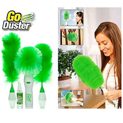 Go Duster Electric Feather Spin Home Duster, Electronic Motorized Green Cleaning Brush Set - GODUSTER