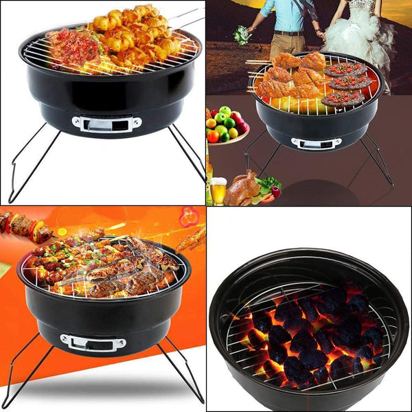 Round Charcoal Portable Barbeque Grill with Kitchen Knife Set