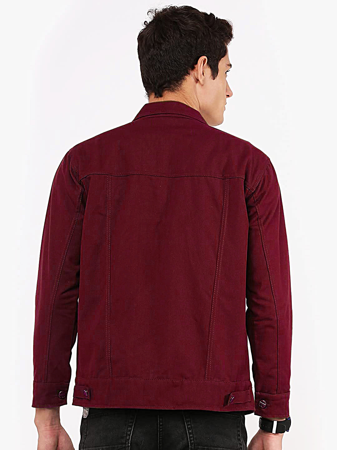 Men Regular Fit Washed Full Sleeve Cotton Jacket - Maroon