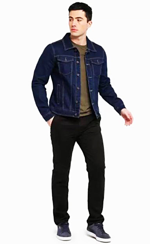 Men Regular Fit Washed Full Sleeve Toned Blue Denim Jacket