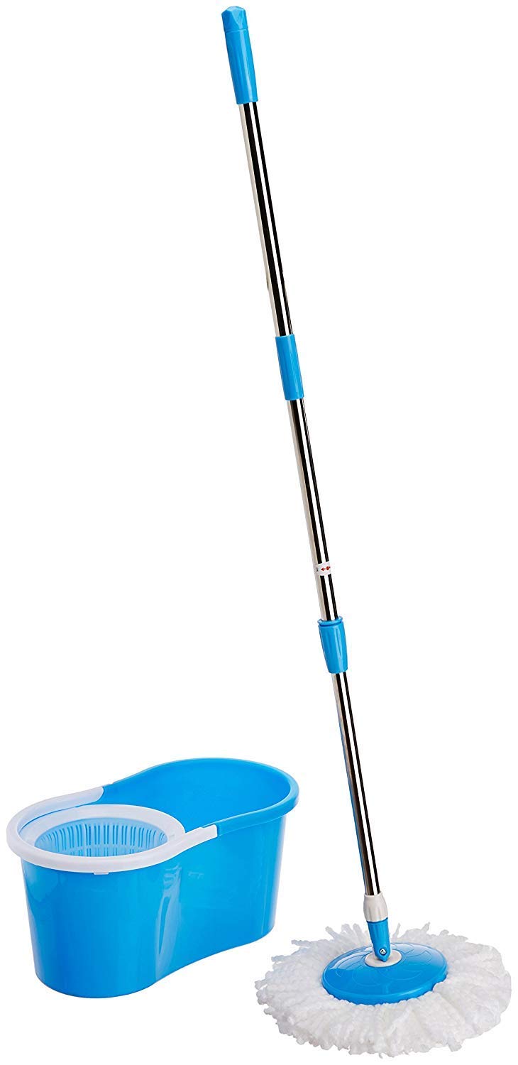 Spin Bucket Floor Cleaning Mop with Broom Set and Cleaning Gloves - CMOPBRGLO