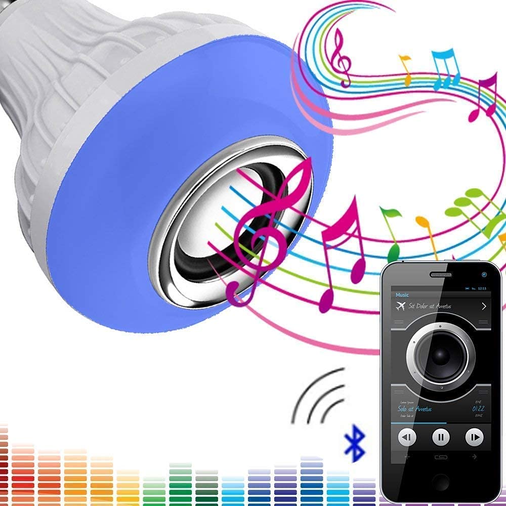 Music LED Bulb Bluetooth Speaker with Remote Control for Home, Bedroom, Living Room, Party Decoration (White) - MUSICLED