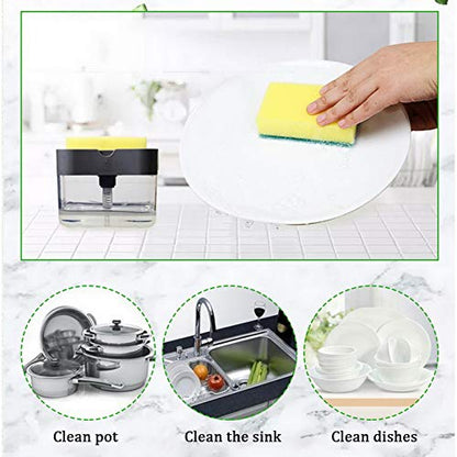 2 in 1 Soap Liquid Dispenser Pump and Sponge With Microfibre Wash Dust Cleaning Gloves - 	CMSPDFBR