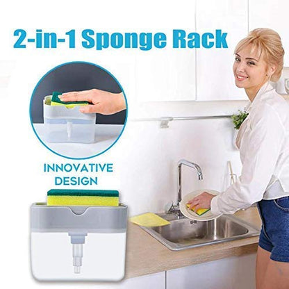 2 in 1 Soap Liquid Dispenser Pump and Sponge With Microfibre Wash Dust Cleaning Gloves - 	CMSPDFBR