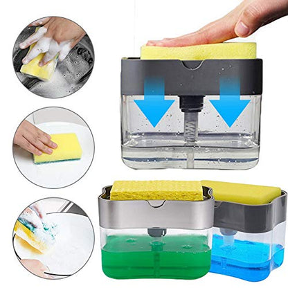 2 in 1 Soap Liquid Dispenser Pump and Sponge With Microfibre Wash Dust Cleaning Gloves - 	CMSPDFBR