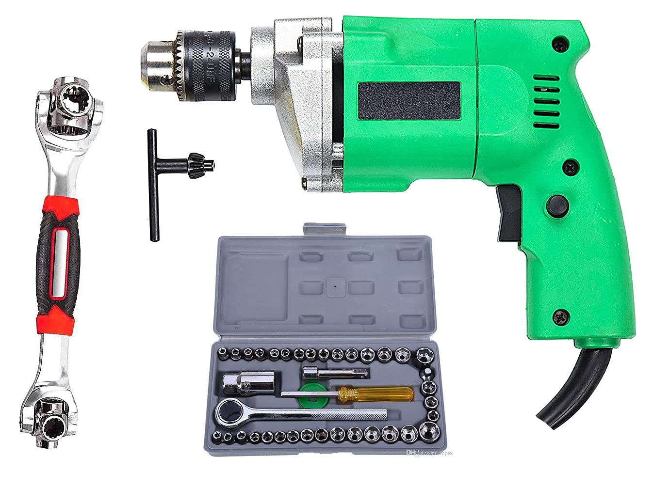 10mm Powerful Electric Drill Machine with 40PC Screwdriver Set and 48in1 Wrench Spanner Set