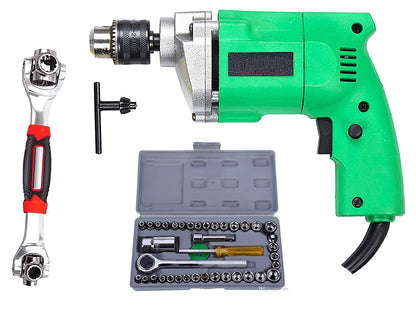 10mm Powerful Electric Drill Machine with 40PC Screwdriver Set and 48in1 Wrench Spanner Set