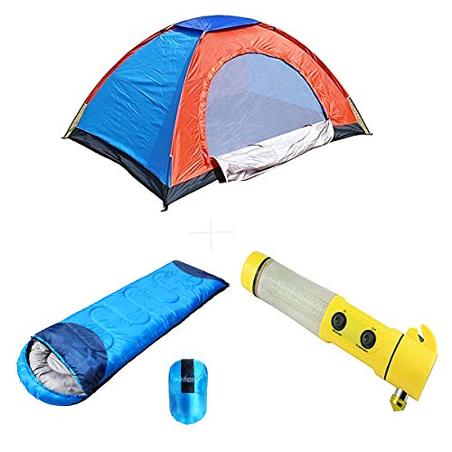 Polyester/Fabric Camping Portable/Foldable 8 Person with Camping Bag, Sleeping Bag and Car LED Torch (Multicolour) - 8TENTSLEEPINGCRTORH